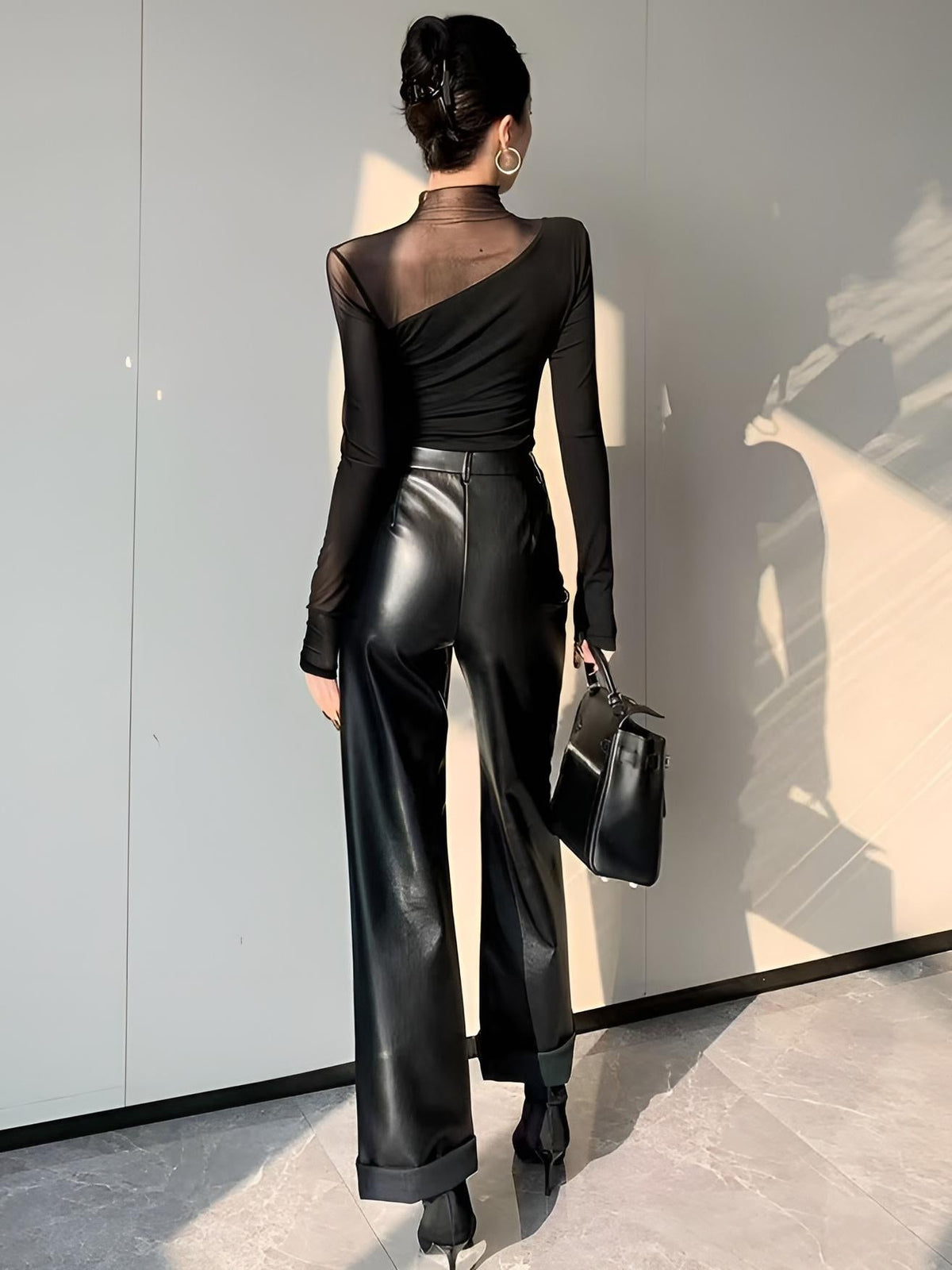 Asymmetrical Sheer Tül Panel T - Gömlek - Phentora