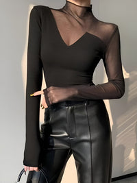 Asymmetrical Sheer Tül Panel T - Gömlek - Phentora
