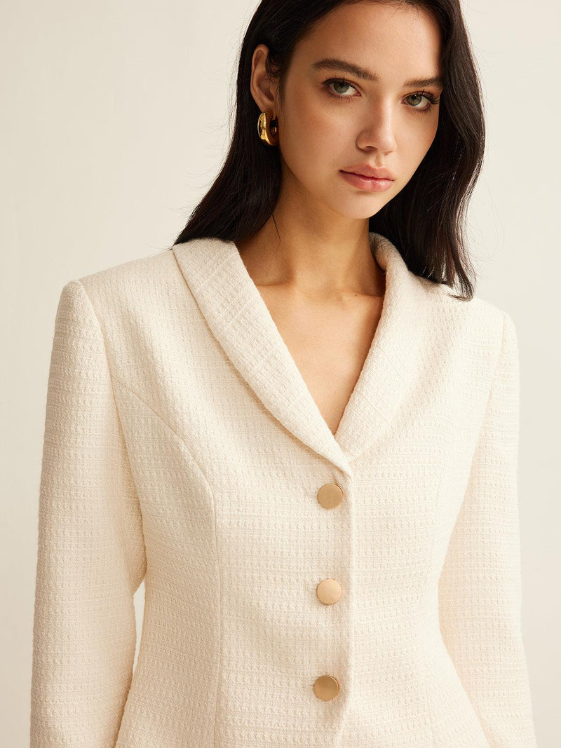 Ekru Klasik Düğme Detaylı Blazer Ceket - Phentora