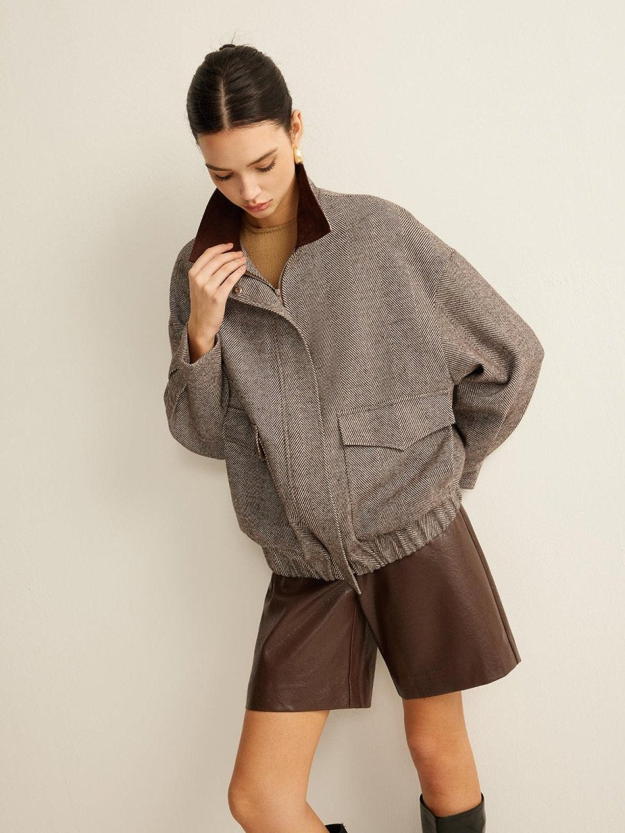 Herringbone Elegance Bol Kesim Ceket - Phentora