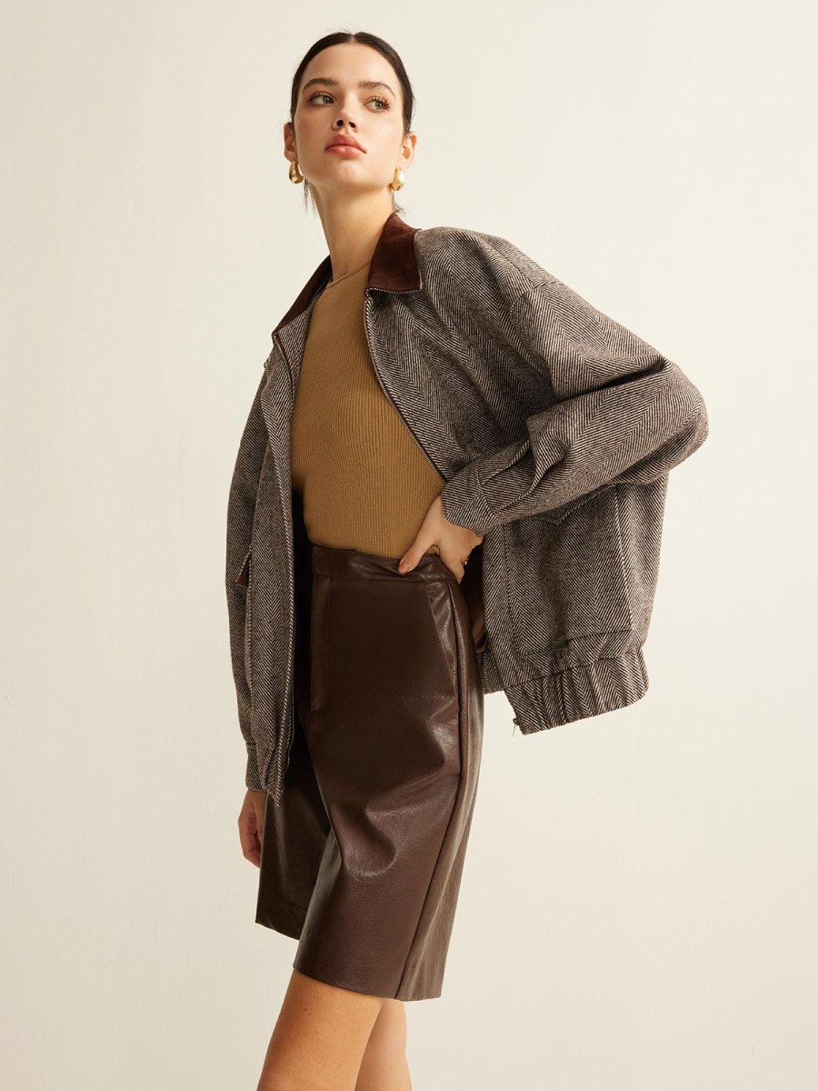 Herringbone Elegance Bol Kesim Ceket - Phentora