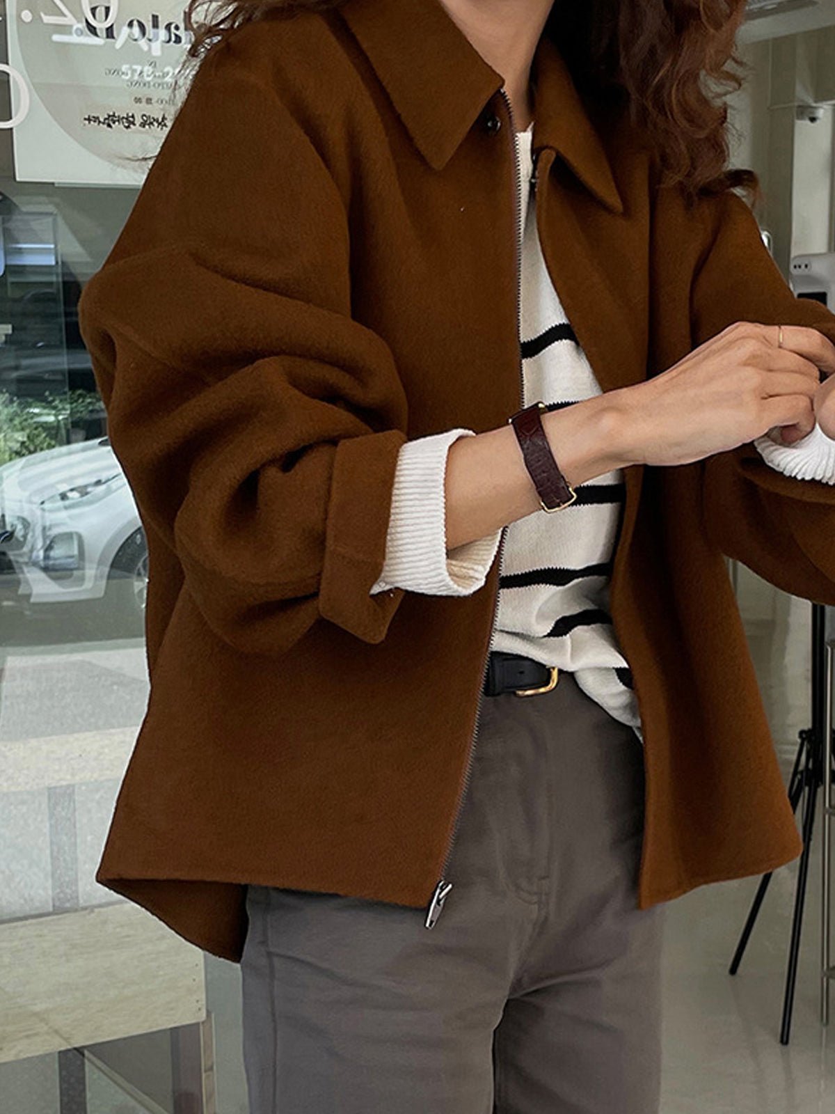 Vintage Fermuarlı Vardiyalı Blazer - Phentora