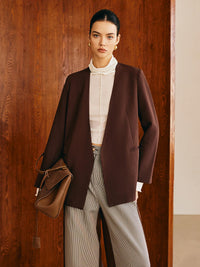 Kemer Detaylı Kahverengi Minimalist Blazer Ceket - Phentora