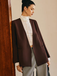 Kemer Detaylı Kahverengi Minimalist Blazer Ceket - Phentora