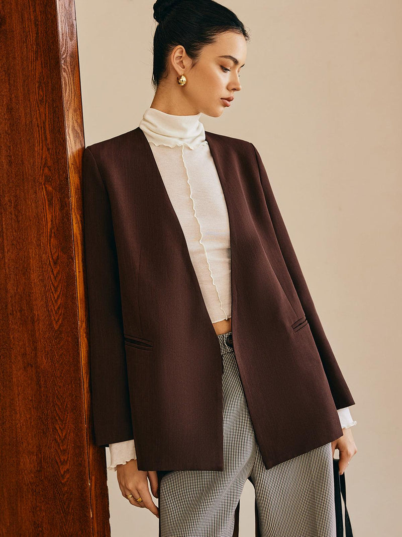 Kemer Detaylı Kahverengi Minimalist Blazer Ceket - Phentora