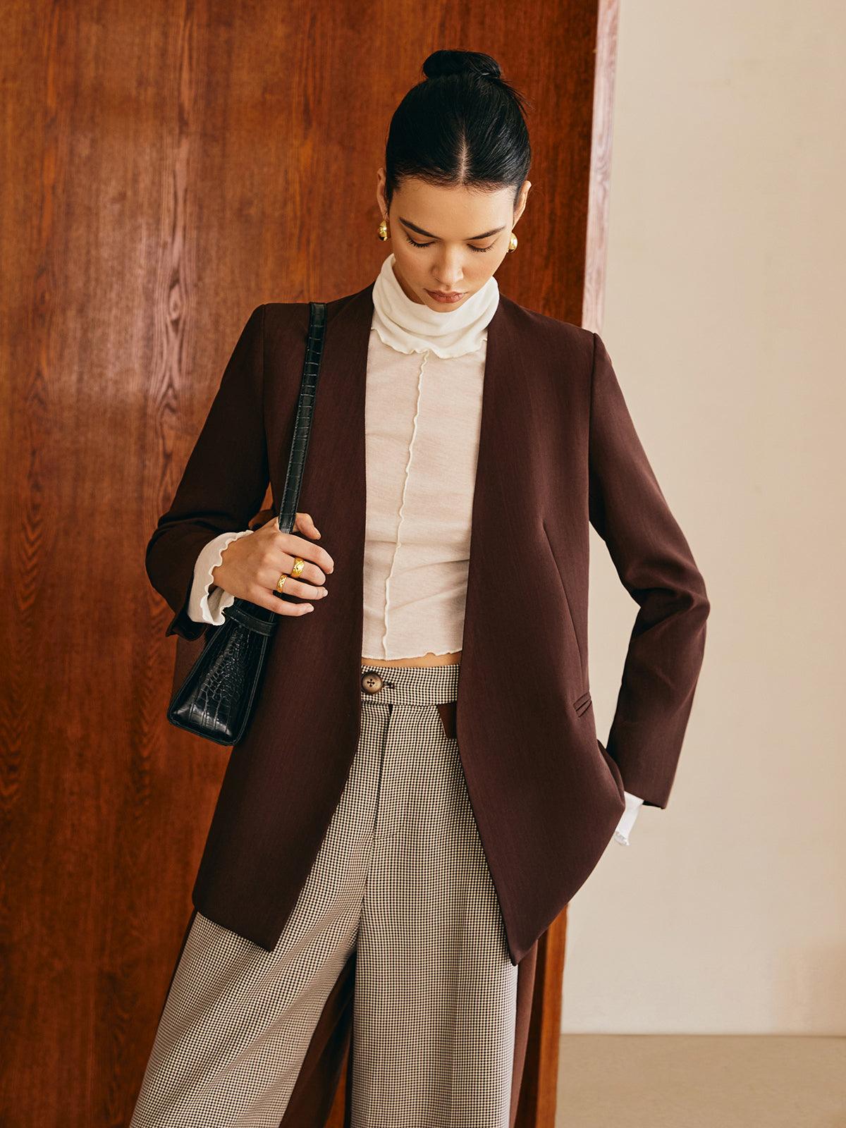 Kemer Detaylı Kahverengi Minimalist Blazer Ceket - Phentora