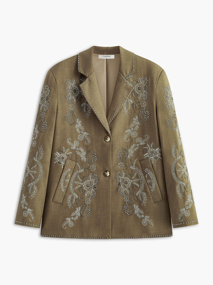 İşlemeli Detaylı Kahverengi Blazer Ceket - Phentora