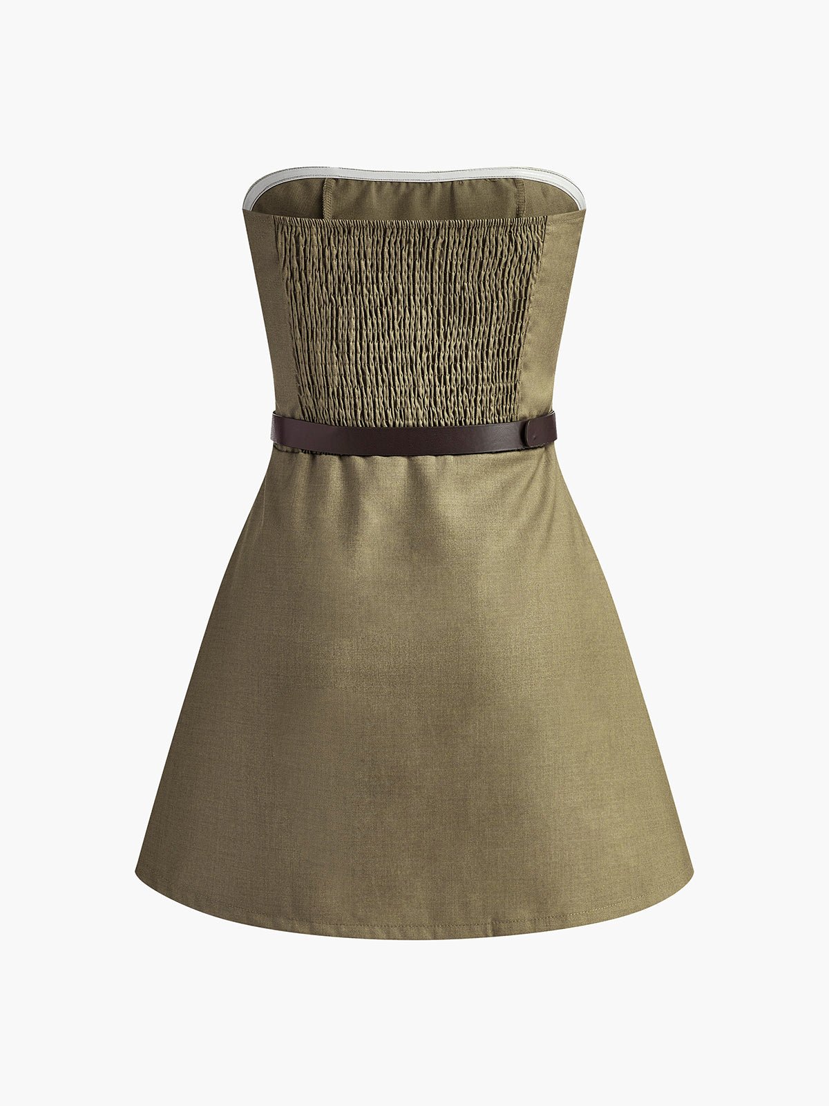 Shirred Pileli Straplez Elbise With Belt - Phentora