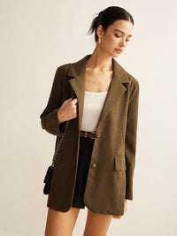 Haki Renk Bol Kesim Blazer Ceket - Phentora