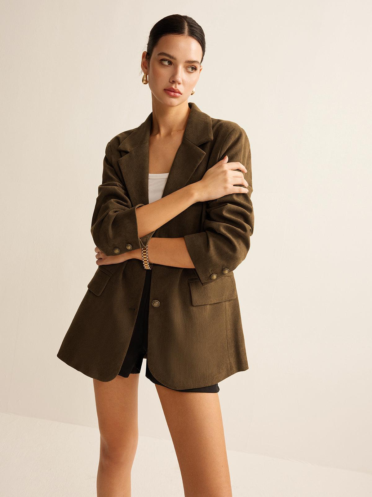 Haki Renk Bol Kesim Blazer Ceket - Phentora