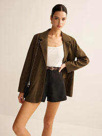 Haki Renk Bol Kesim Blazer Ceket - Phentora