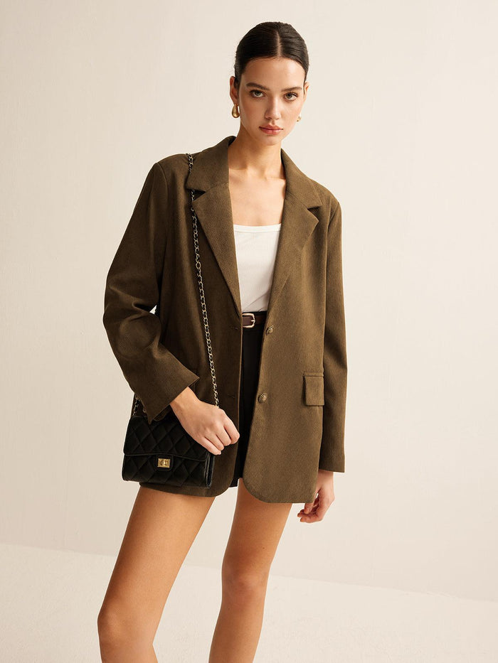 Haki Renk Bol Kesim Blazer Ceket - Phentora