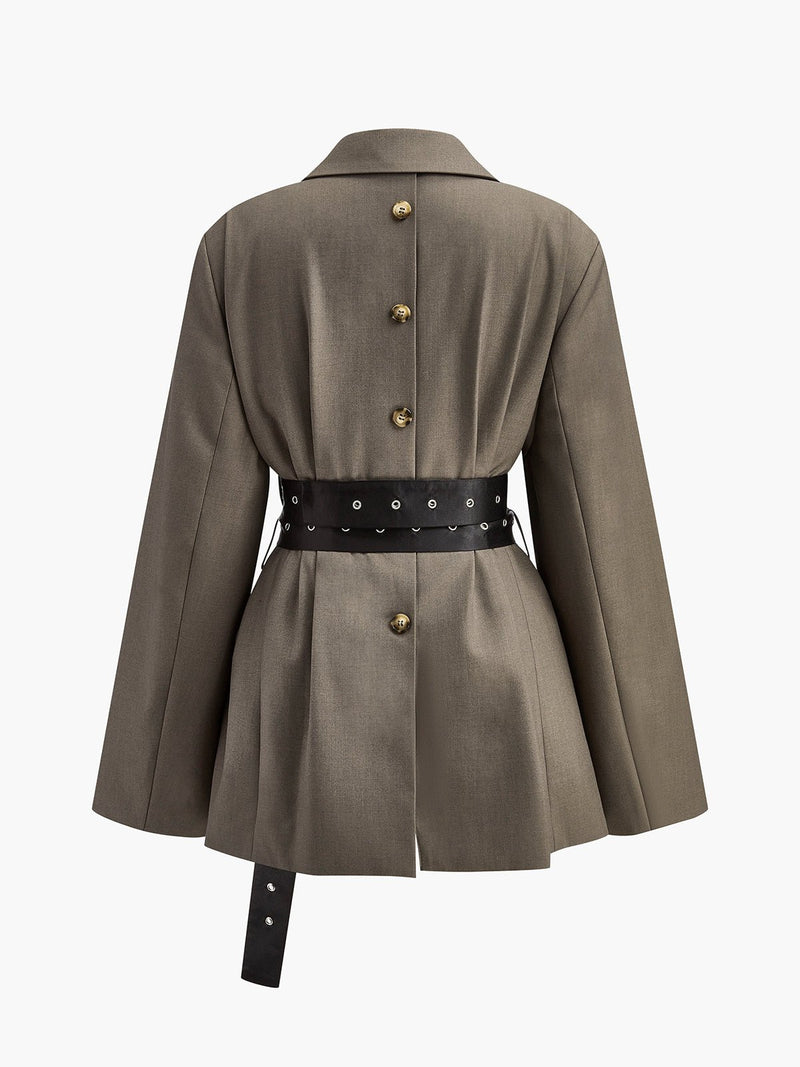 Kemerli Retro Düğmeli Blazer - Phentora