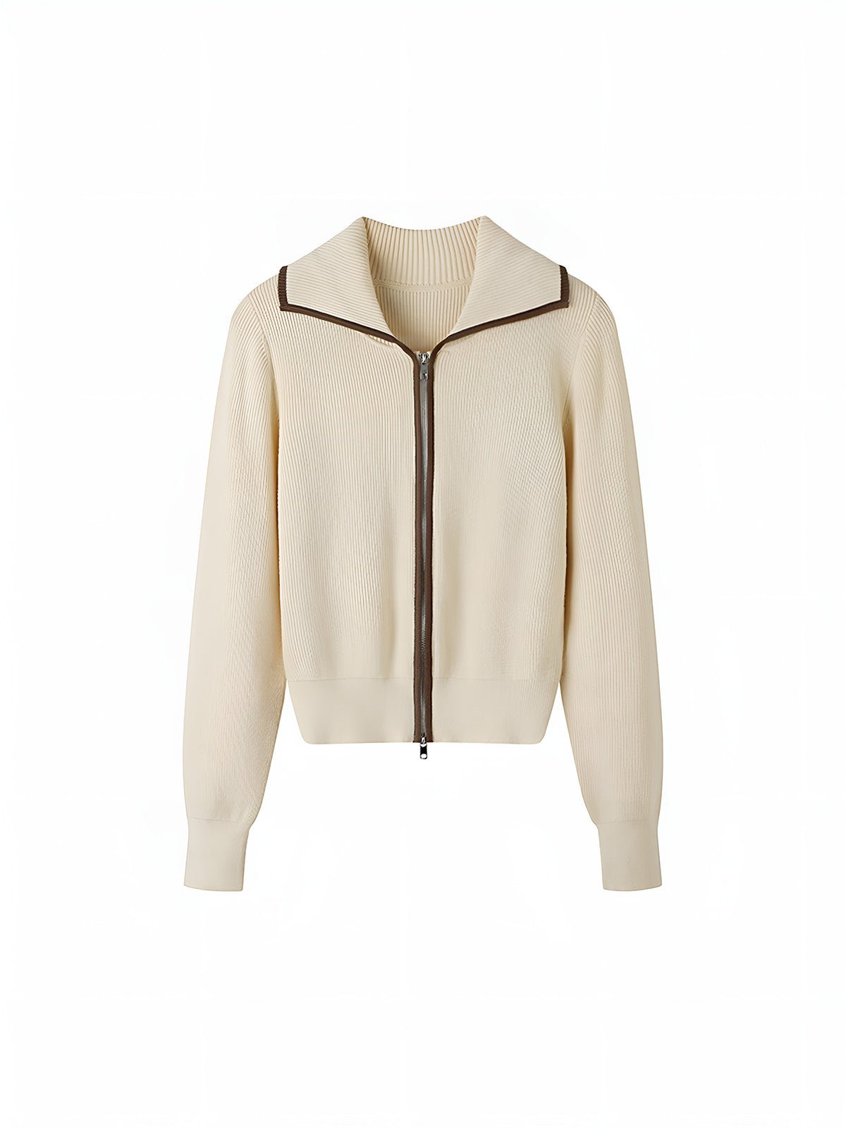 Zarif Kontrast Kesimli Fermuarlı Hırka - Phentora