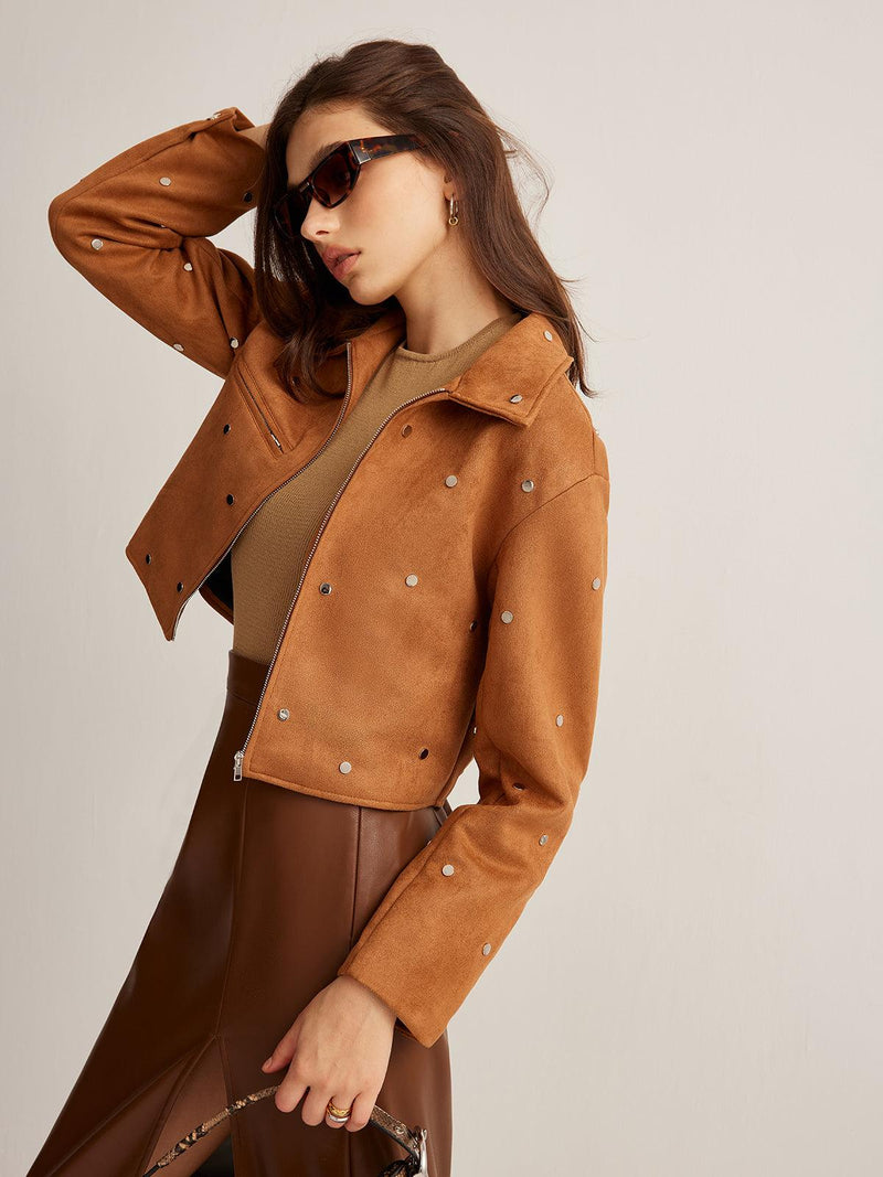 Studded Süet Crop Ceket - Phentora