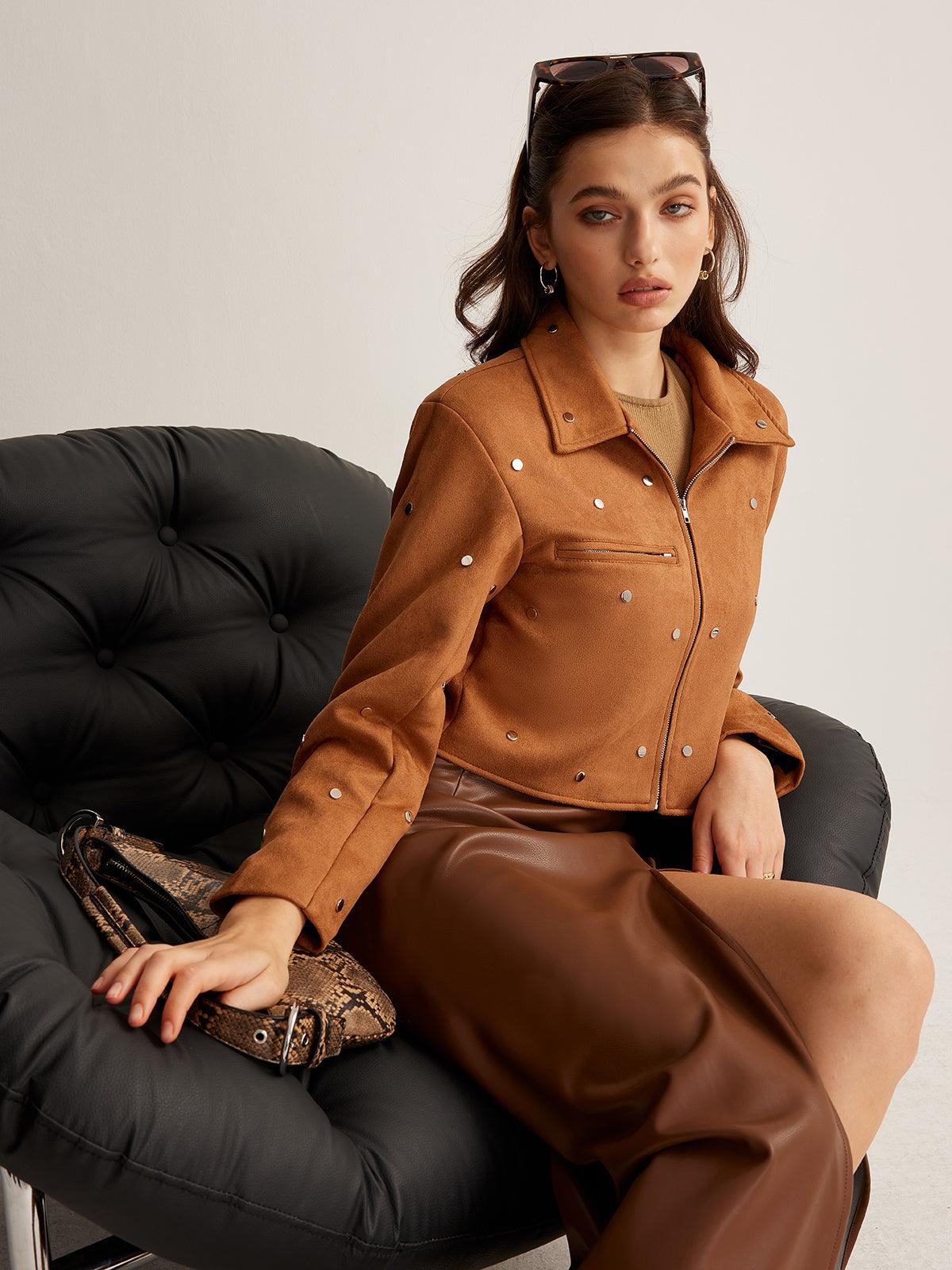 Studded Süet Crop Ceket - Phentora