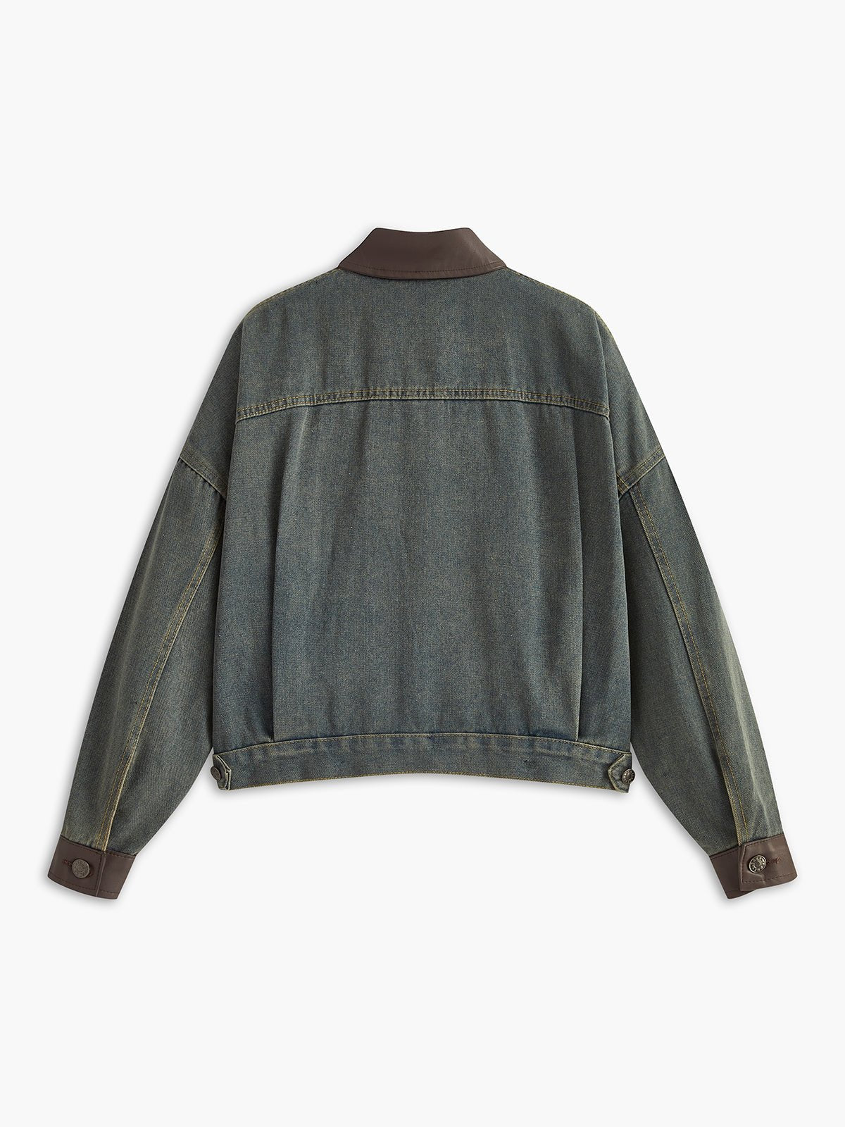 Vintage Contrast Trim Yakalı Denim Ceket - Phentora