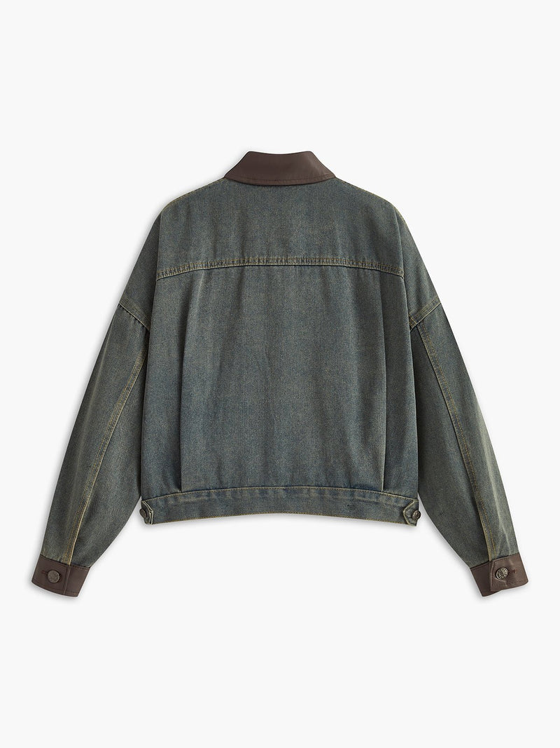 Vintage Contrast Trim Yakalı Denim Ceket - Phentora