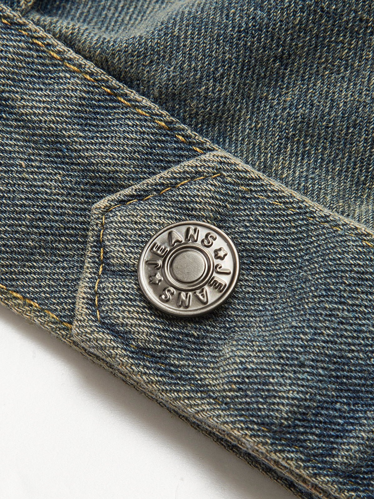 Vintage Contrast Trim Yakalı Denim Ceket - Phentora