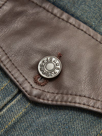 Vintage Contrast Trim Yakalı Denim Ceket - Phentora