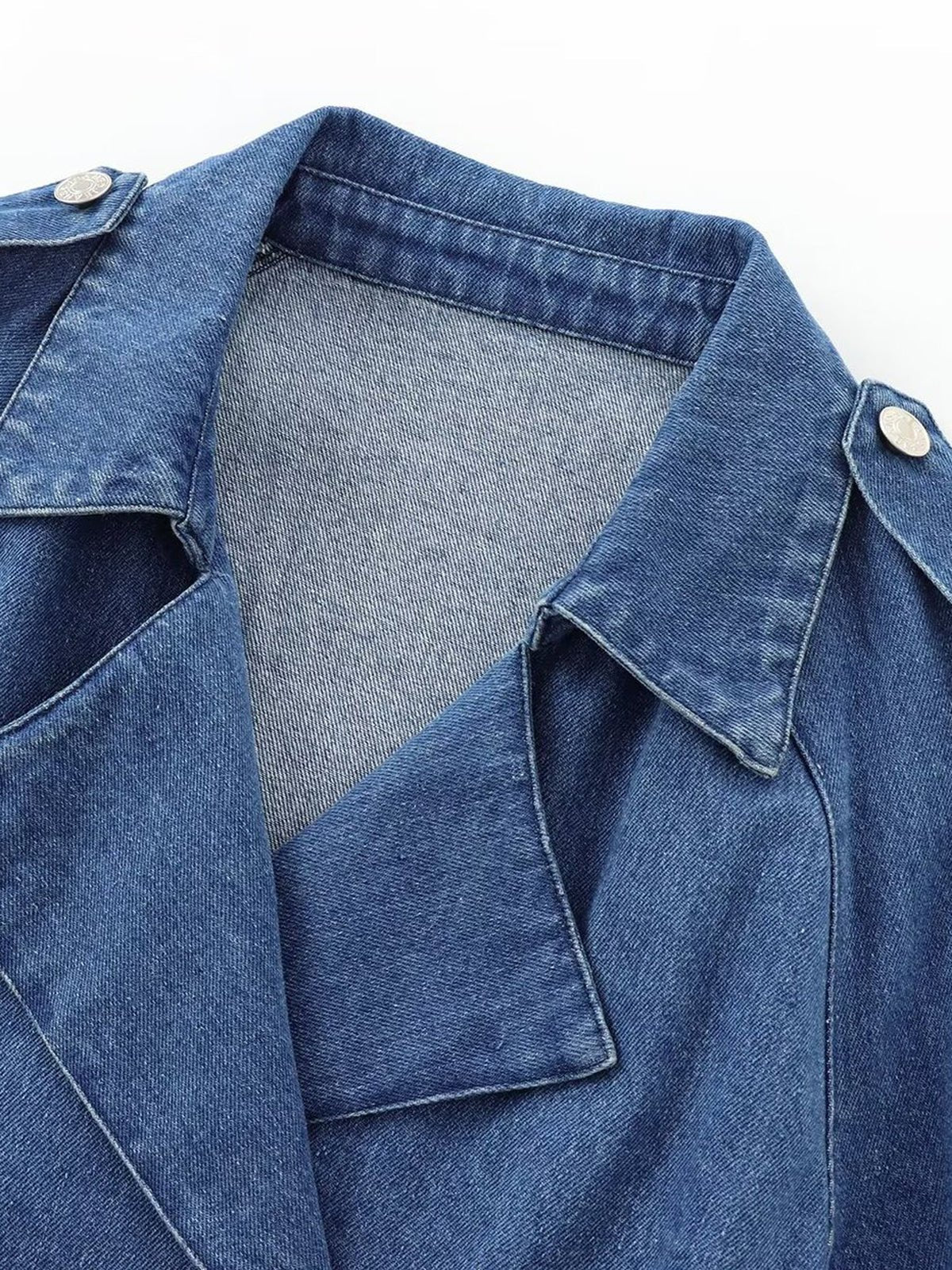 Minimalist Düz Kemerli Kot Ceket - Phentora