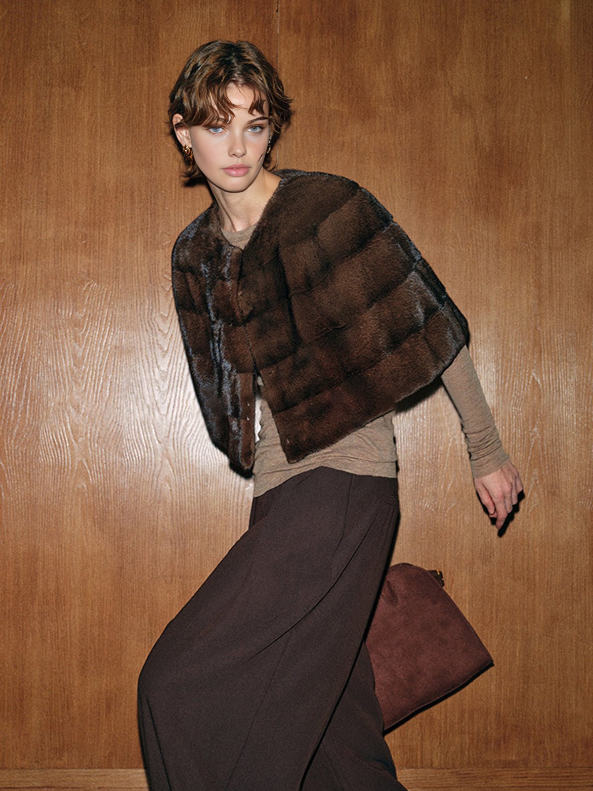 Suni Kürk Crop Plaid Cape - Phentora