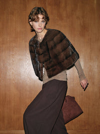 Suni Kürk Crop Plaid Cape - Phentora