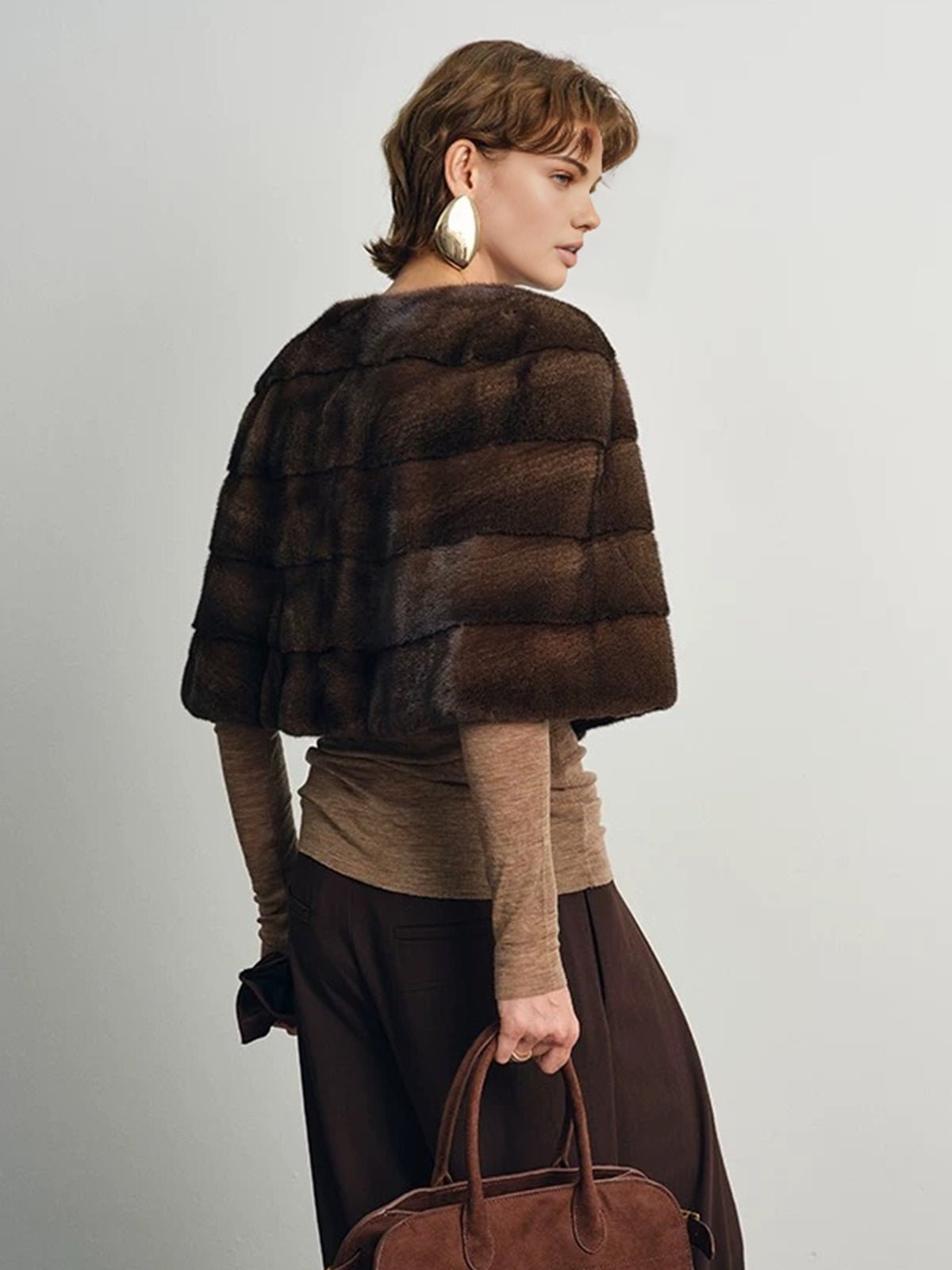 Suni Kürk Crop Plaid Cape - Phentora