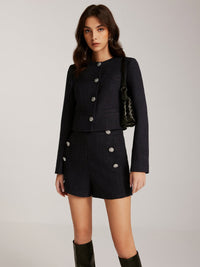 Düğmeli Kısa Tweed Blazer - Phentora