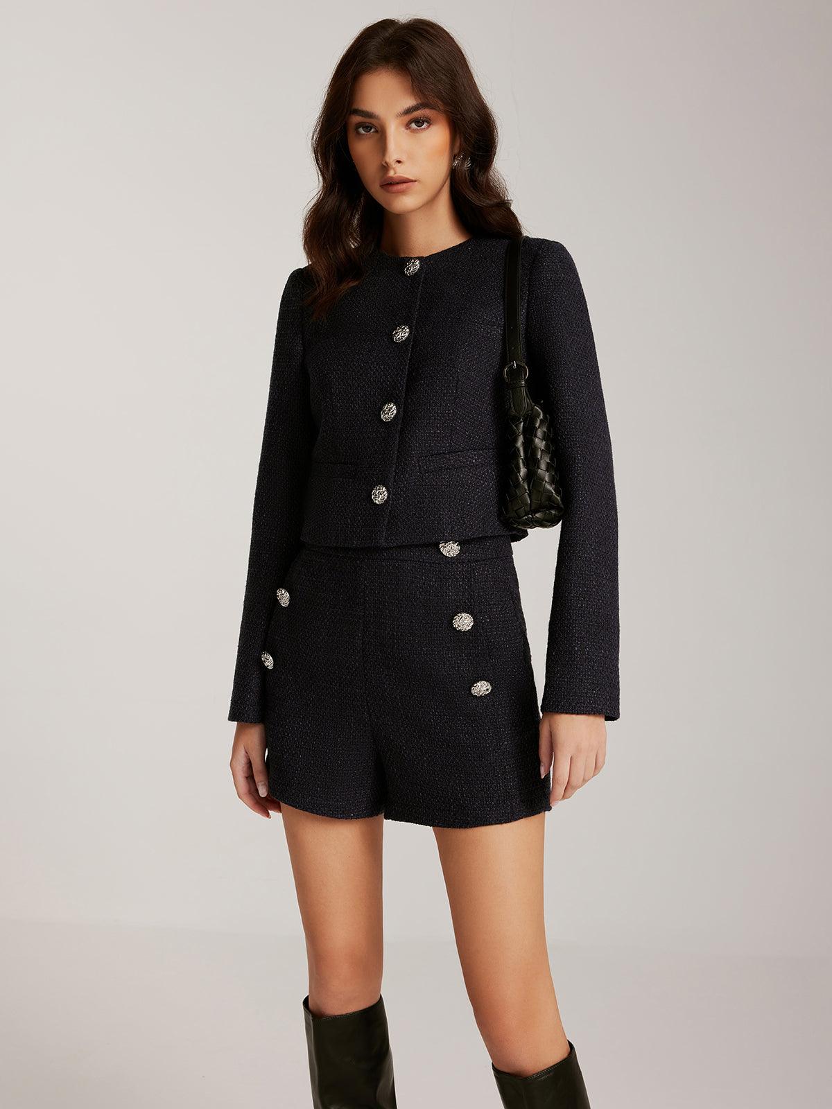 Taş Detaylı Siyah Tüvit Blazer - Phentora