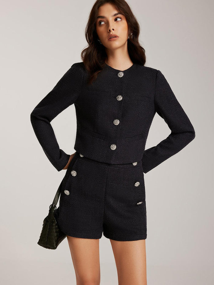 Taş Detaylı Siyah Tüvit Blazer - Phentora