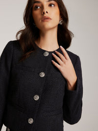 Düğmeli Kısa Tweed Blazer - Phentora