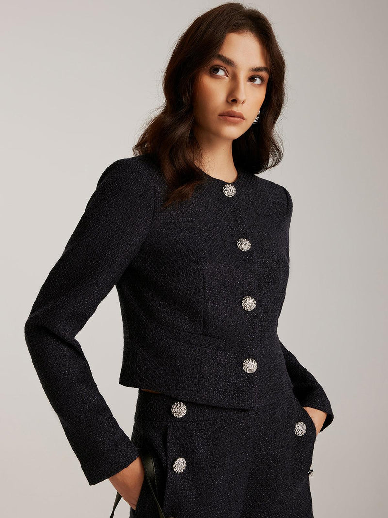 Taş Detaylı Siyah Tüvit Blazer - Phentora