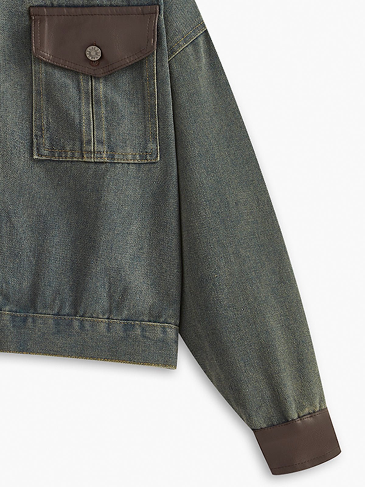 Vintage Contrast Trim Yakalı Denim Ceket - Phentora