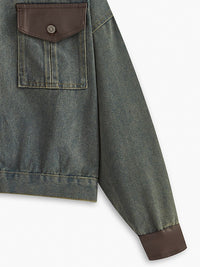 Vintage Contrast Trim Yakalı Denim Ceket - Phentora