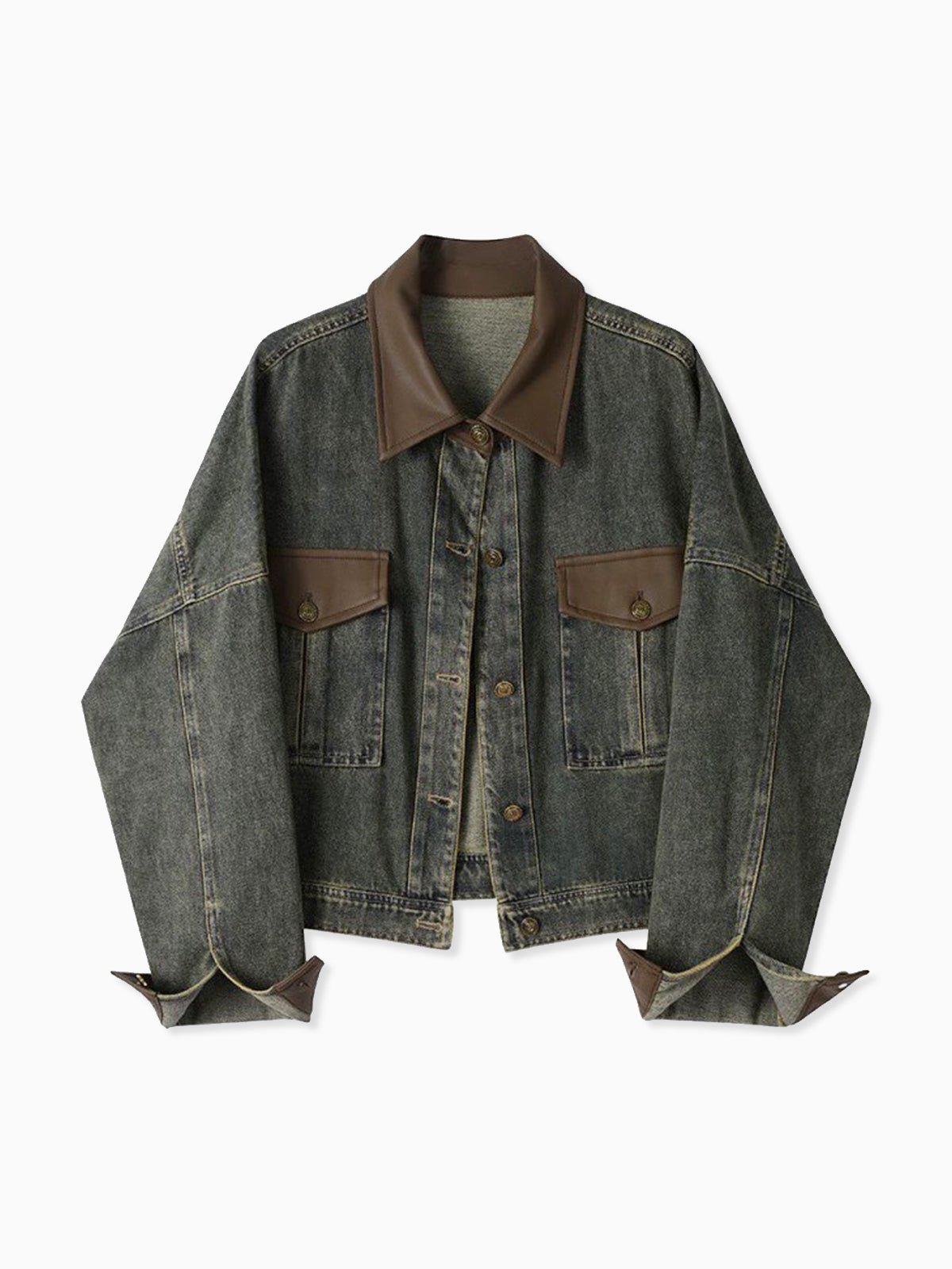 Vintage Contrast Trim Yakalı Denim Ceket - Phentora