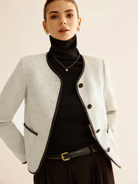 Siyah Detaylı Kısa Beyaz Blazer Ceket - Phentora