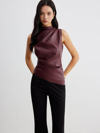 Mock Neck Faux Deri Cinched Tank Üst - Phentora