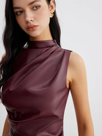 Mock Neck Faux Deri Cinched Tank Üst - Phentora
