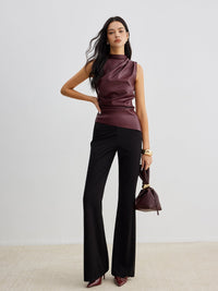 Mock Neck Faux Deri Cinched Tank Üst - Phentora