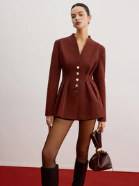 Bordo Altın Düğme Detaylı Klasik Blazer Ceket - Phentora