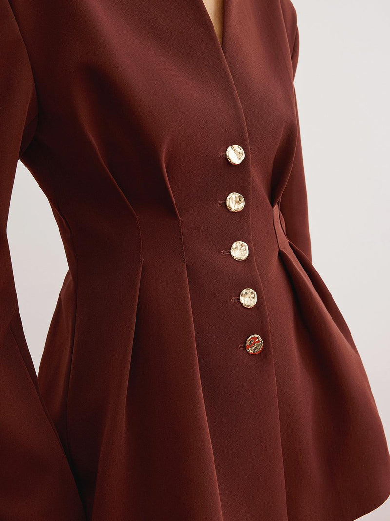 Bordo Altın Düğme Detaylı Klasik Blazer Ceket - Phentora