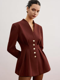 Bordo Altın Düğme Detaylı Klasik Blazer Ceket - Phentora
