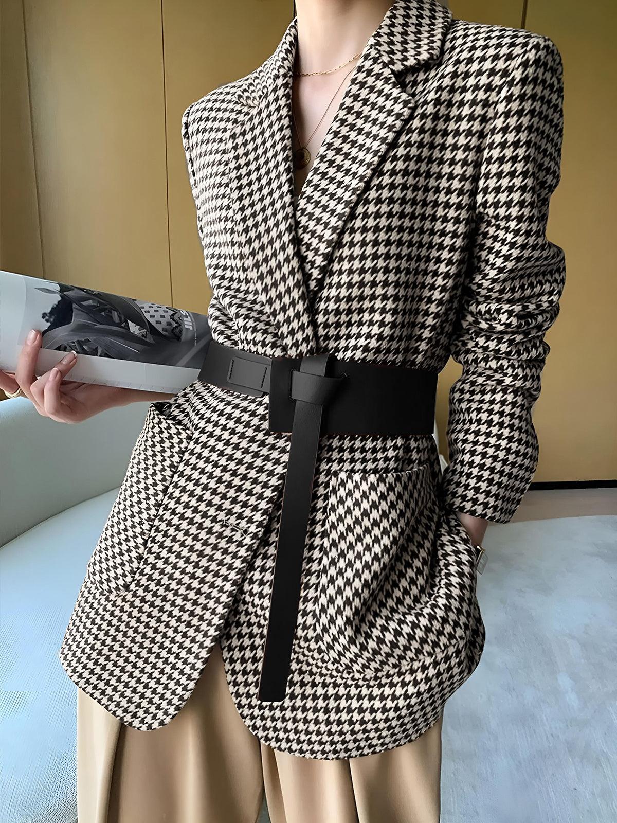 Kazayağı Desenli Kemerli Blazer Ceket - Phentora