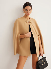 Metal Detaylı Düz Tweed Pelerin - Phentora