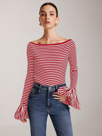 Striped Fırfırlı - Sleeve Triko Üst - Phentora