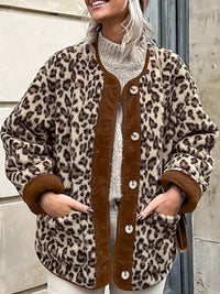 Kontrast Kenar Minky Leopar Ceket - Phentora