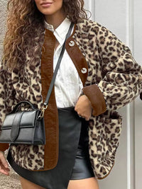 Kontrast Kenar Minky Leopar Ceket - Phentora