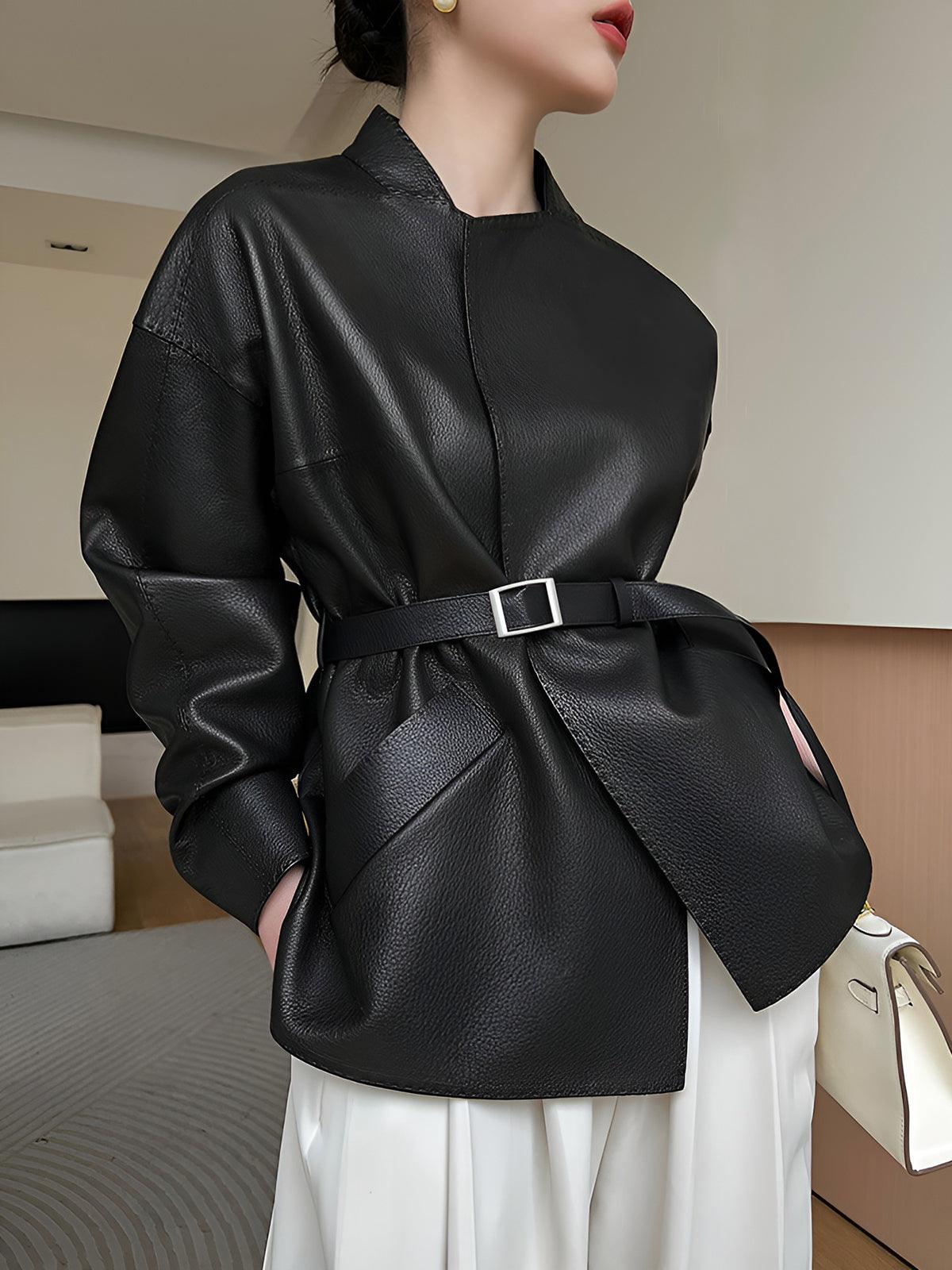 Obsidian Kemerli Deri Blazer - Phentora