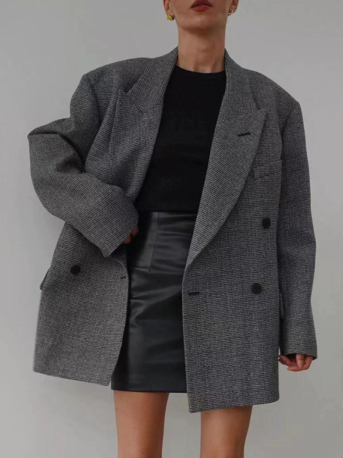 Klasik Houndstooth Bol Kesim Blazer - Phentora